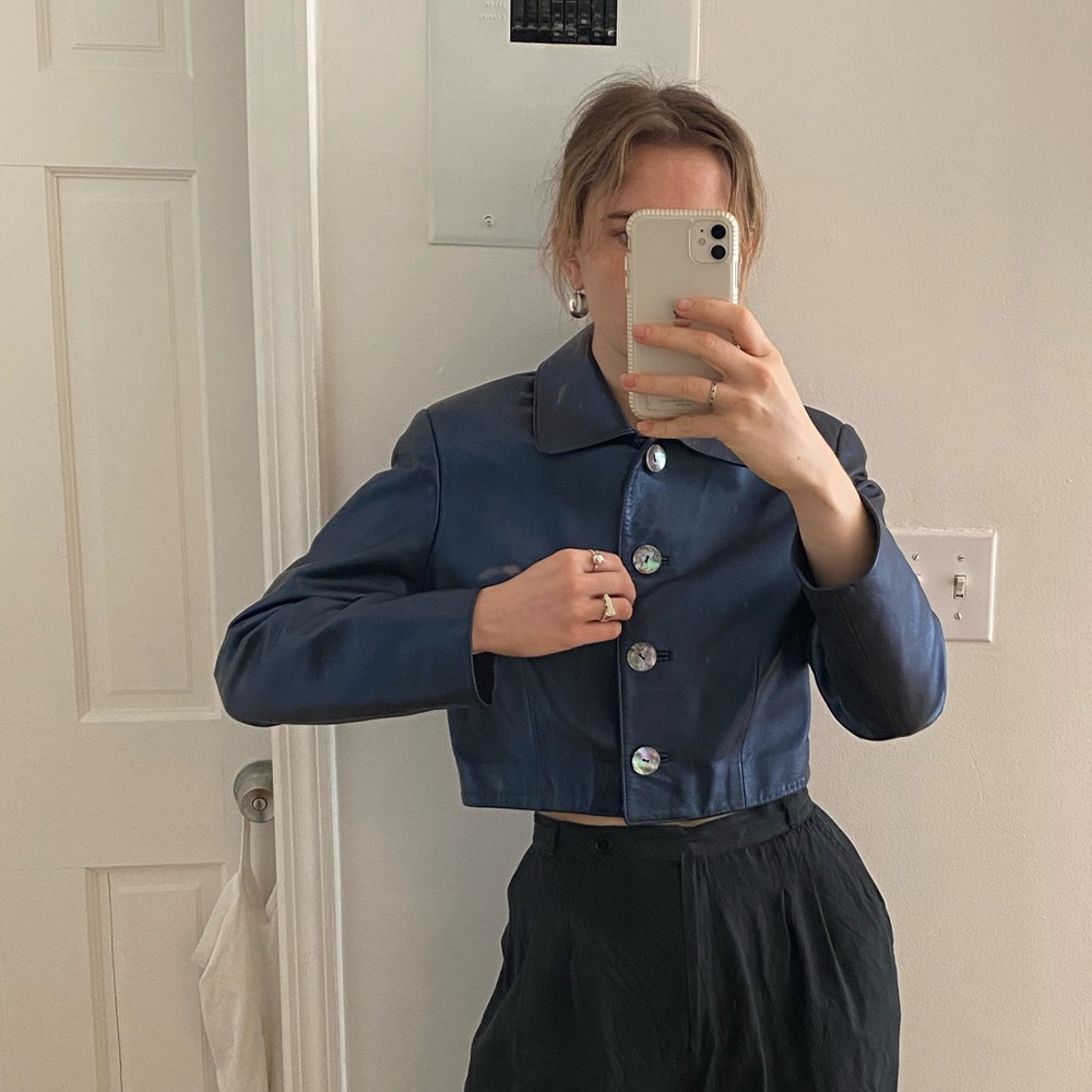SOLD 80’s Vintage Blue Iridescent Leather Jacket